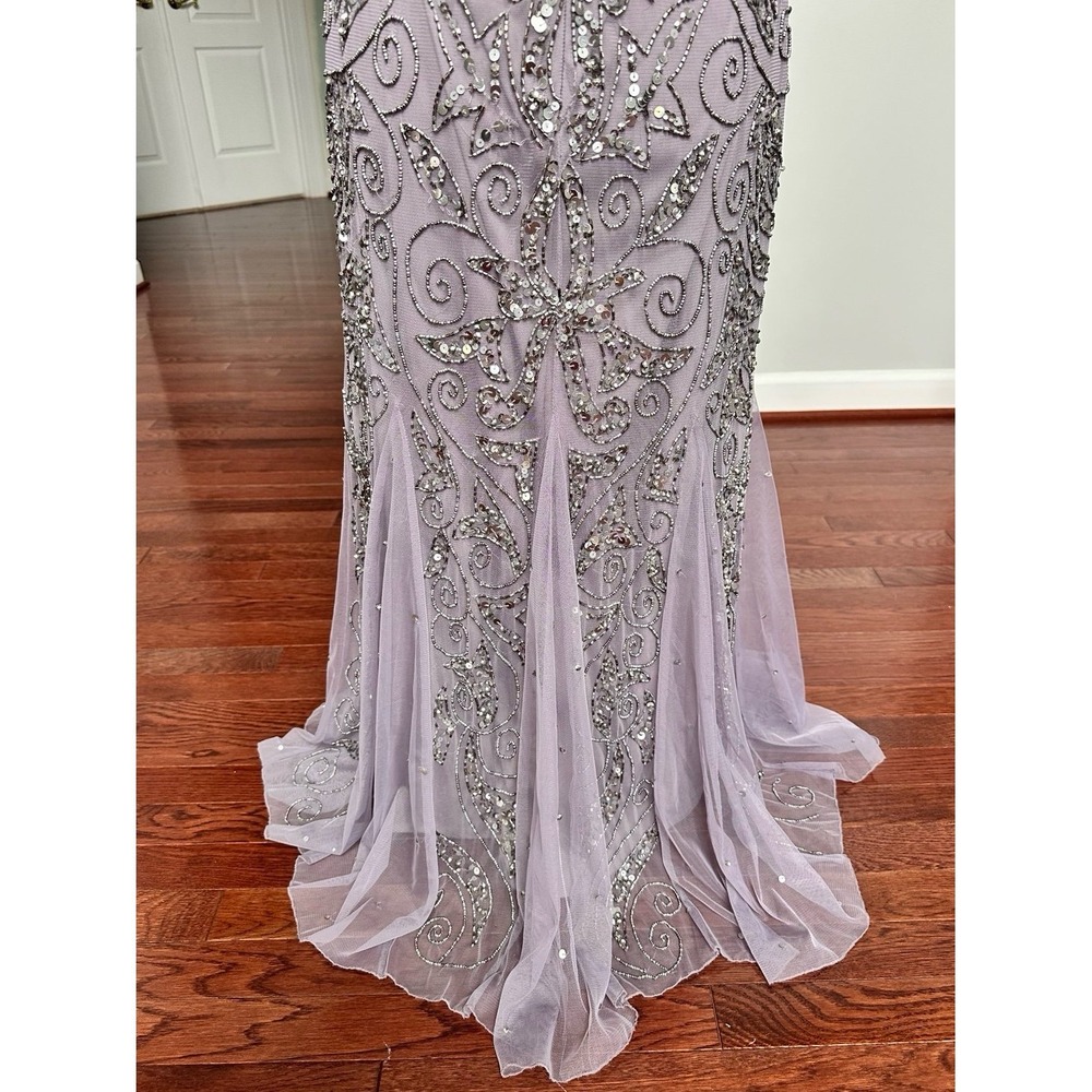 Pisarro Nights Mauve Grey Fully Embellished Beaded Quarter Sleeve Gown Dress 10p - Picture 6 of 12